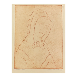 1960s Kiehl & Xtian Newswanger Amish Woman Portrait Etching