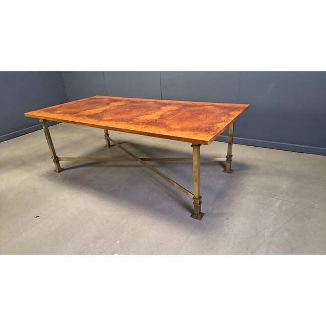 Wood Vintage Burl Wood and Brass Dining Table from Belgo Chrom, 1970s For Sale - Image 7 of 10