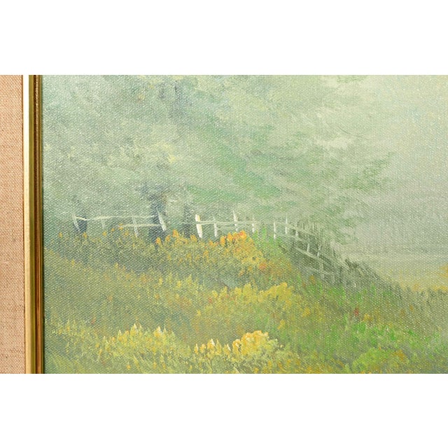 Mid 20th Century Original Artist Signed K. Kirum "Church in the Dale" Oil Painting in Carved Giltwood Frame For Sale - Image 5 of 16