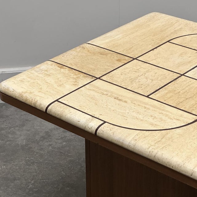 Postmodern Graphic Travertine Tile Coffee Table on Oak Base, 1970s For Sale - Image 3 of 11