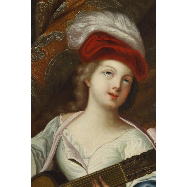 Blue After J-F Courtin, The Zither Player, 1850, Oil on Canvas, Framed For Sale - Image 8 of 18