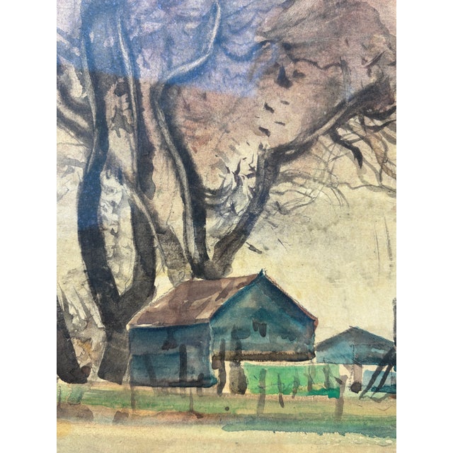 Wood Paul Lauritz Original Watercolor - Rural Landscape With Bare Trees, Early-Mid 20th Century For Sale - Image 7 of 10
