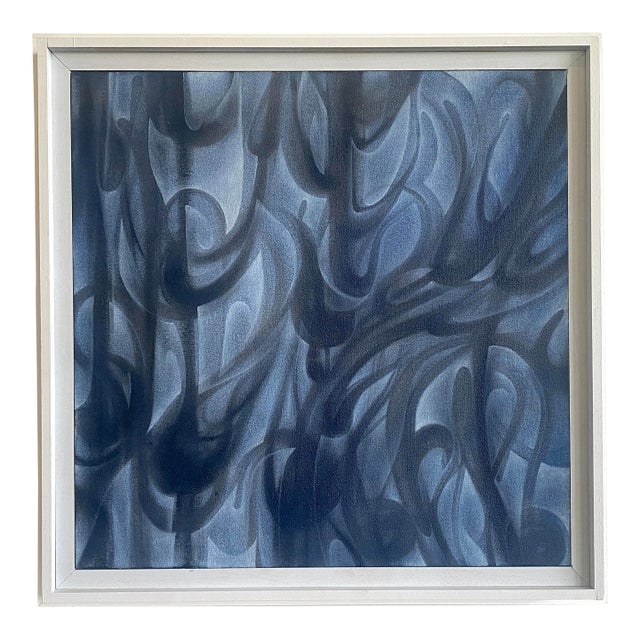 Contemporary Black and Blue Abstract Painting For Sale