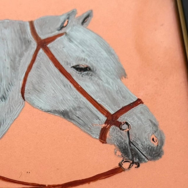 1950s Mid-Century Diminutive Reverse Painted Glass Equestrian Portrait, Modernist Folk Art For Sale - Image 5 of 10