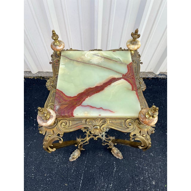 Art Nouveau Onyx and Brass Planter Stand With Polished Finials For Sale - Image 6 of 12