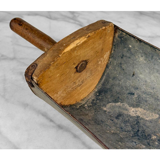 Wood Antique Primitive Farmhouse Pine & Galvanized Steel Barn Feed Ice Scoop For Sale - Image 7 of 10