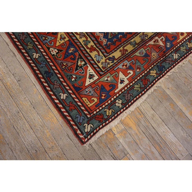 1890s Blue Navy Geometric Antique Caucasian Talish Rug 3'8" X 9'4" Handknotted Wool Carpet For Sale - Image 13 of 17