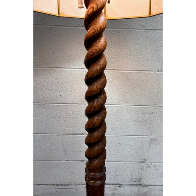 Early 20th Century Antique American Jacobean Revival Quarter Sawn White Oak Barley Twist Floor Lamp For Sale - Image 5 of 7
