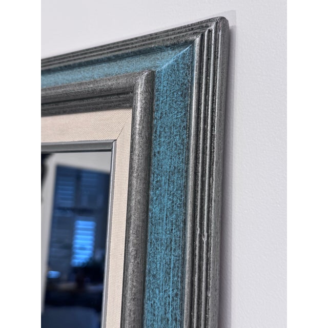 Mid Century Traditional Mint Green & Silver Wood Wall Mirror For Sale - Image 9 of 12
