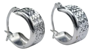 The Cantuas: Ladies Simple 14K White Gold Diamond Cut Huggie Earrings, 2 Pieces