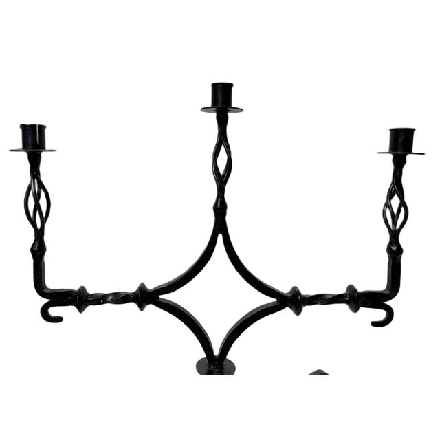 Vintage Spanish Renaissance Black Wrought Iron 3-Taper Candelabra Enhance your home decor with this striking Spanish...