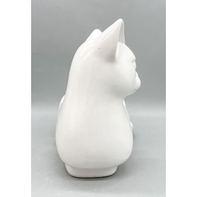Arabia Vintage Dutch Glossy White Ceramic Cat Sculpture — Reclining Feline — Scandinavian Modern / Cottagecore For Sale - Image 4 of 10