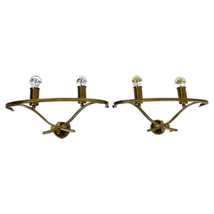 Modernist Floral Theatre Wall Sconces in Brass, France, 1950s, Set of 2