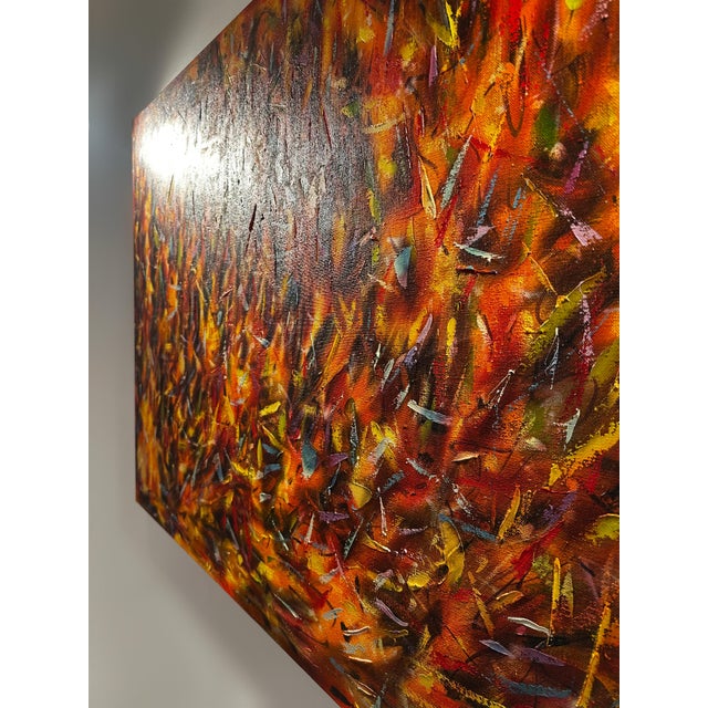 This large abstract expressionist painting by Jon Atac, created in 1989, is a bold and dynamic composition of blue, green,...