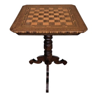 Italian Neoclassical Biedermeier Walnut Inlay Tripod Chess Games or Side Table, 1950s For Sale