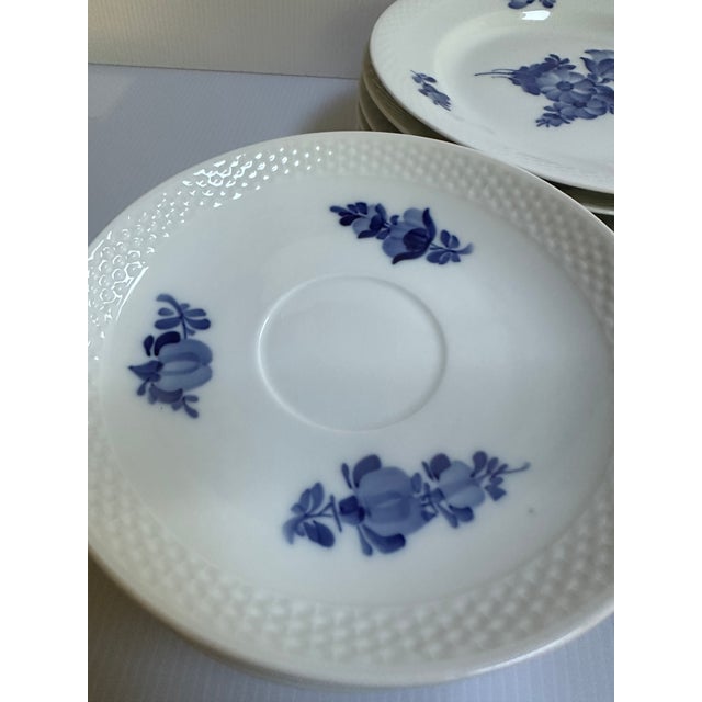 1980's Royal CopenhagenDenmark Blue Flowers Braided Edges Six(6) Salad Plates 7.5",Six(6) 7" Saucers(#8195),Six(6) Saucers 6.5"(#8269) - 18 pcs For Sale In New York - Image 6 of 18