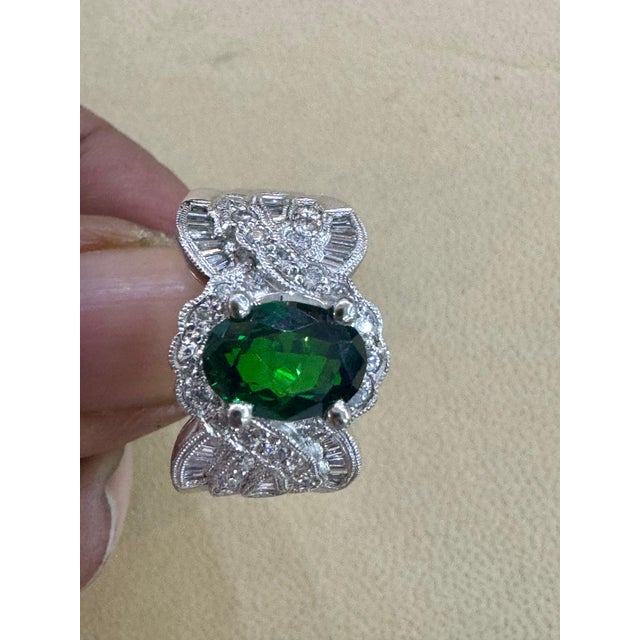 Vintage 3 Carat Oval Tsavorite & 2.2 Carat Diamond Ring , Platinum 16.4Gm Estate For Sale - Image 12 of 18