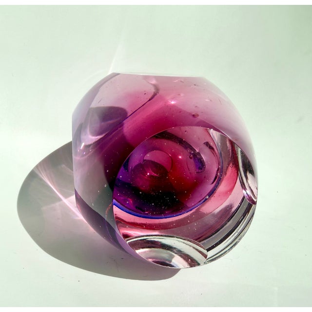 Vintage Murano Sommerso Art Glass Flavio Poli Seguso Venetian Facet Cased Vase 5.5'' For Sale - Image 9 of 10