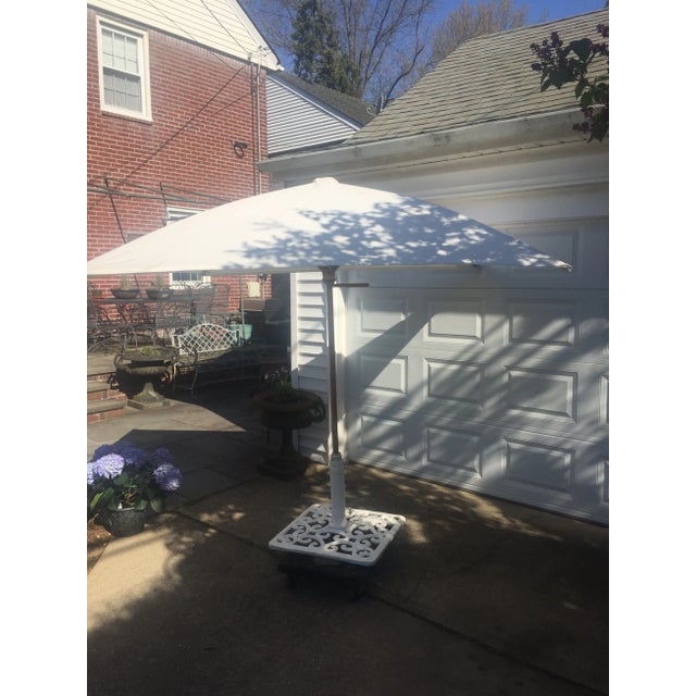 Vintage Custom Patio Umbrella With Intricate Iron Stand Chairish