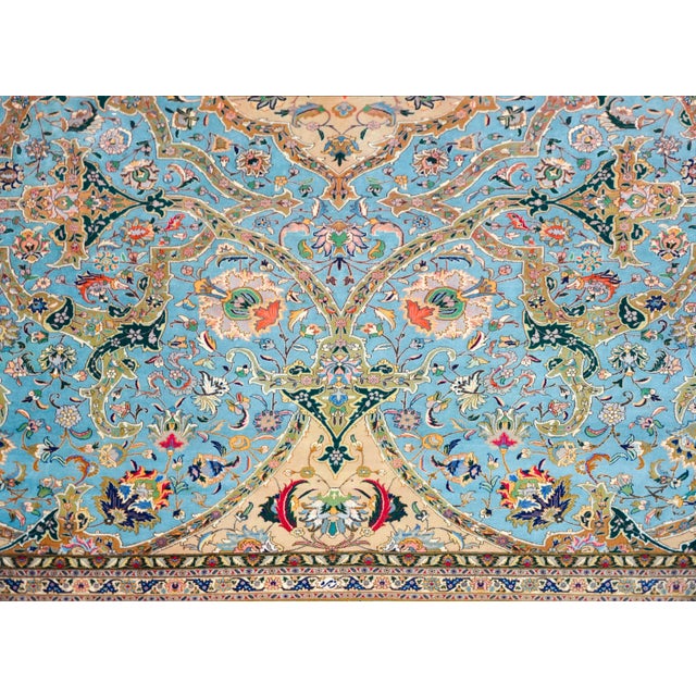 Sky Blue Vintage Persian Tabriz Rug For Sale - Image 8 of 12