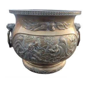 Late 19th Century Chinese Hammered & Engraved Brass Jardinière Planter