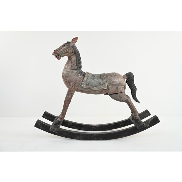 Antique Carved and Painted Wooden Rocking Horse For Sale In New York - Image 6 of 16