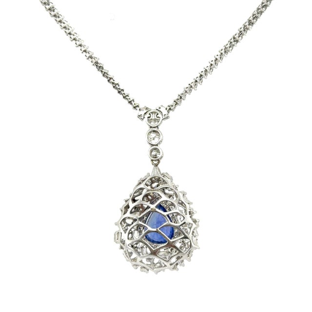 Contemporary Michael Christoff 3.60 Carats Pear Shaped Sapphire and Diamond Necklace For Sale - Image 3 of 7