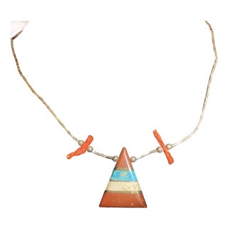 Early 20th Century Pueblo Native American Santo Domingo Triangular Pendant Necklace For Sale