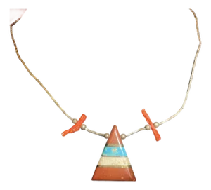 Early 20th Century Pueblo Native American Santo Domingo Triangular Pendant Necklace