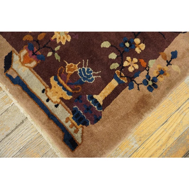 Splendid Plum Ground and Brown Sienna Color With Flower Design Antique Chinese Art Deco Rug For Sale - Image 13 of 13