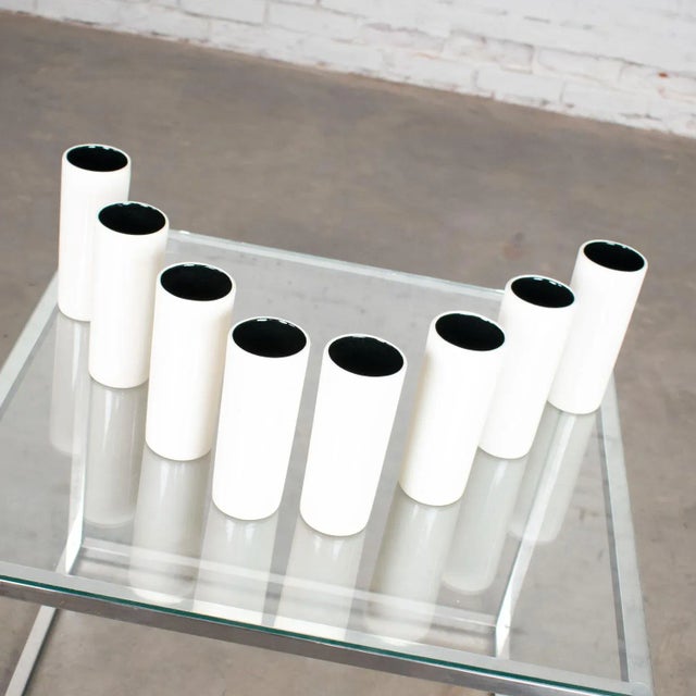 Ceramic Vintage Mid-Century Modern Tumblers or Vases Ceramic White & Black With Asian Symbols, Set 8 For Sale - Image 7 of 13