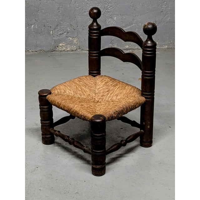 Charles Dudouyt Brutalist Oak and Straw Low Chair in the style of Charles Dudouyt, 1940s For Sale - Image 4 of 8