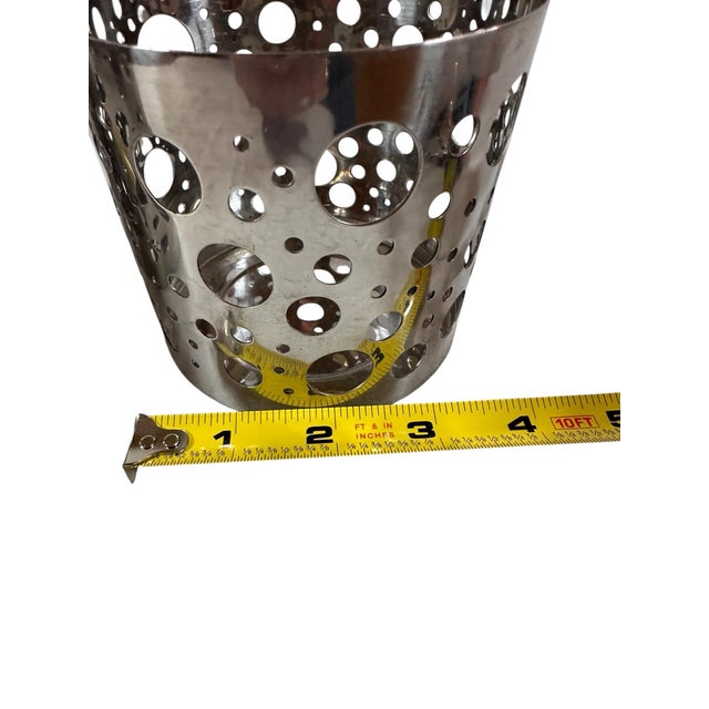 1990s Set of Two Chrome Steel Candle Holders in Mid-Century Modern Style For Sale - Image 5 of 6