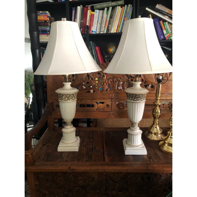 Early 20th Century Tyndale Frederick Cooper Cream & Gold Porcelain Table Lamps - A Pair For Sale - Image 9 of 9