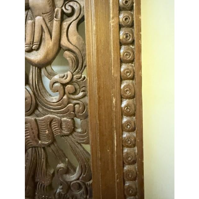 1960s Balinese Hand-Carved Teak Mythological & Bhoma Relief Panel - Museum Auction Provenance For Sale - Image 4 of 15
