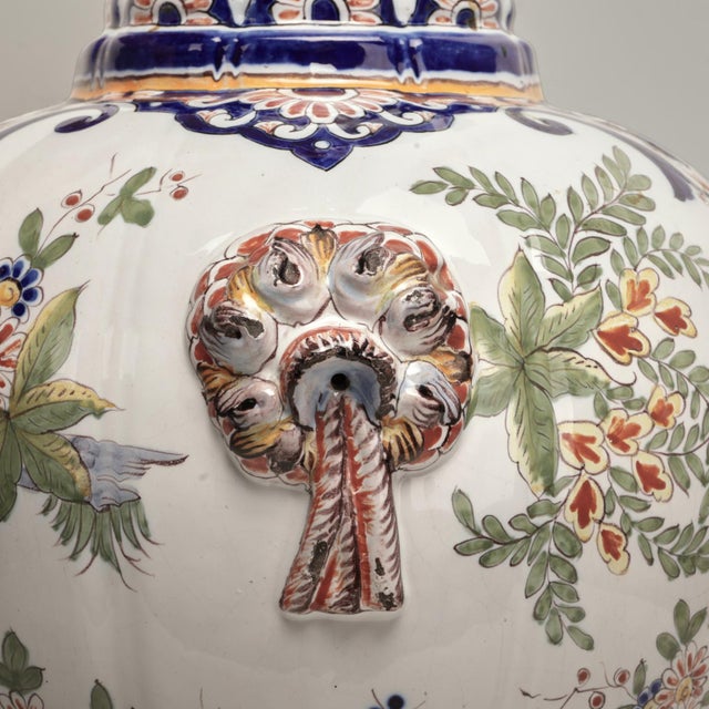 Pair of Antique French Faience Earthenware Lidded Urns For Sale - Image 12 of 14