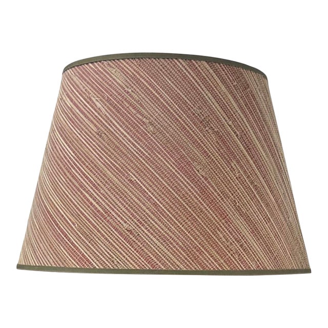 Grasscloth Lamp Shade in Pink Striation with Green Grossgrain Trim - 8” x 12” x 8.75” For Sale