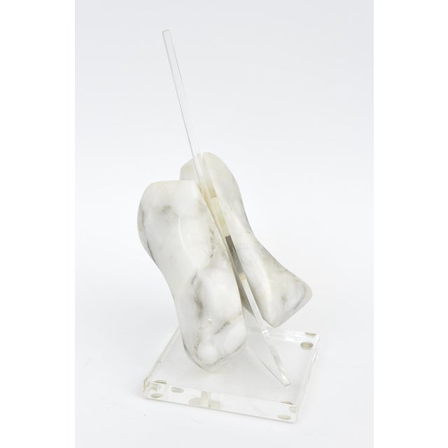 Signed Vintage Carrara Marble and Lucite Sculpture 1970's For Sale - Image 9 of 10