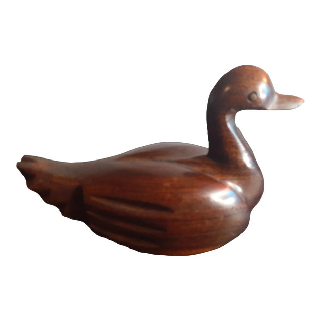 1970s Carved Ironwood Duck Figurine For Sale