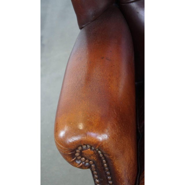 Animal Skin Vintage Sheep Leather Wing Chair For Sale - Image 7 of 17