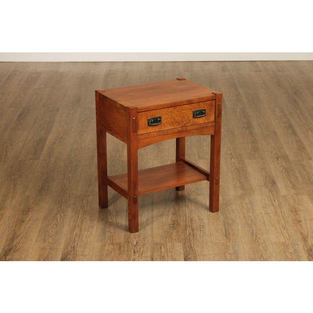 High Quality American Made Oak Two-Tier End Table with Single Dovetailed Drawer