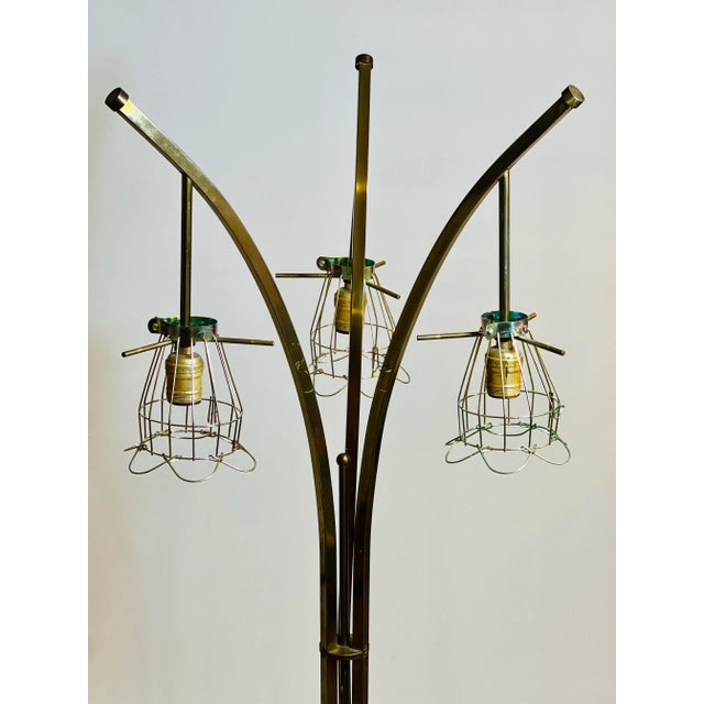 Vintage Danish Modern Organic Form Three-Light Teak and Brass Floor Lamp For Sale - Image 4 of 9