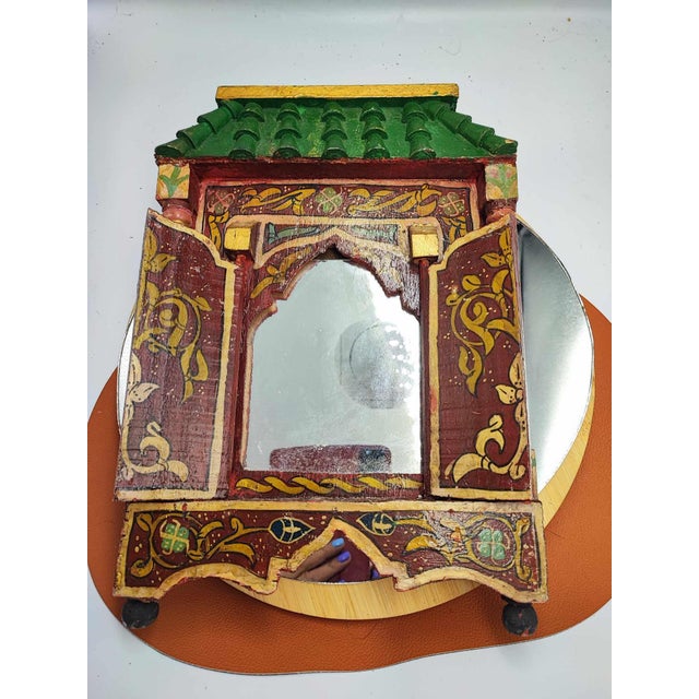 Art Deco Oriental Carved Mirror,Pagoda, dimensions: height 37 cm, width 25.5 cm, depth 3.8 cm.