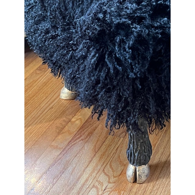 Stool / Ottoman Sculpted and Gilt Faux Legs and Faux “Lamb” Washable Upholstery Textile- Made to Order For Sale - Image 4 of 7