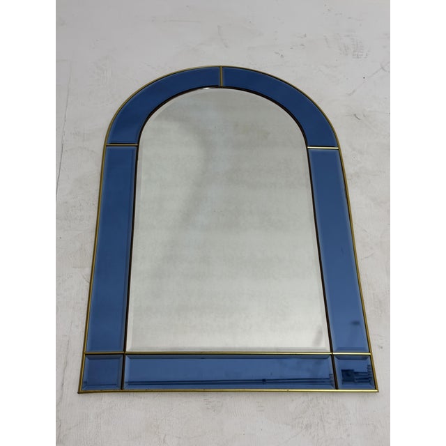 Italian arched wall mirror with blue glass frame in the style of Cristal Arte, 1970 Intact and in good condition. Height...
