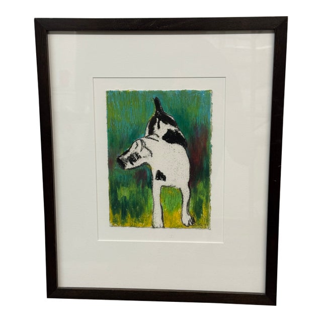 Mixed Media Black & White Dog Artwork, Framed For Sale