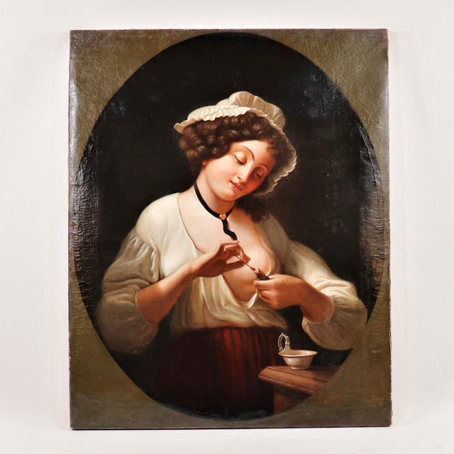 Victorian Mid-19th-Century French School Genre Painting, "Feeding the Bird" Evoking the Tradition of Greuze For Sale - Image 3 of 18