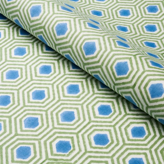 Rustic Sample - Schumacher Otis Fabric in Green & Blue For Sale - Image 3 of 3