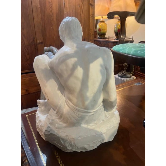 White 1970s Large Stone Nude Man Holding a Crystal Ball. For Sale - Image 8 of 8