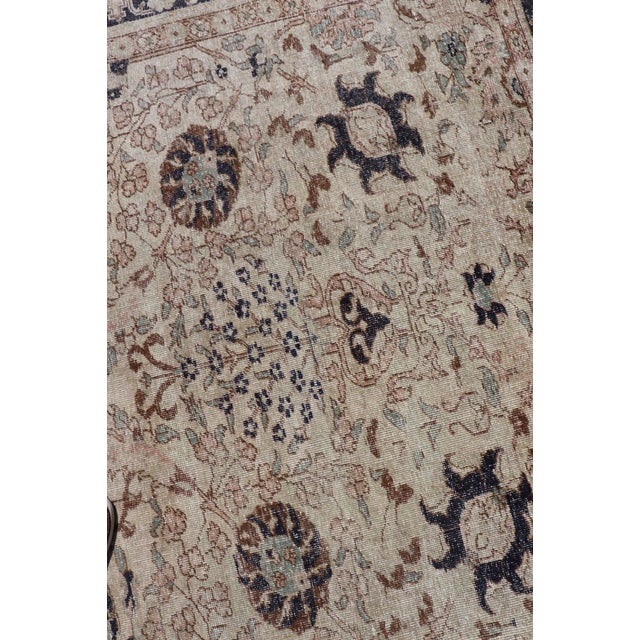 Beige Vintage Turkish Sivas Rug With Intricate Floral Patterns in Ivory, Navy, and Brown 6'2"x9'4" For Sale - Image 8 of 10